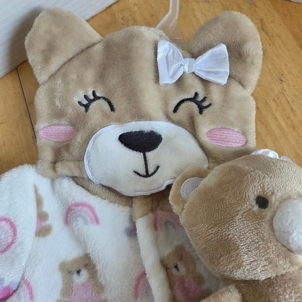 NEW Little Celebrity Two Piece Set Hooded Robe with Plush Teddy Bear Rainbows
